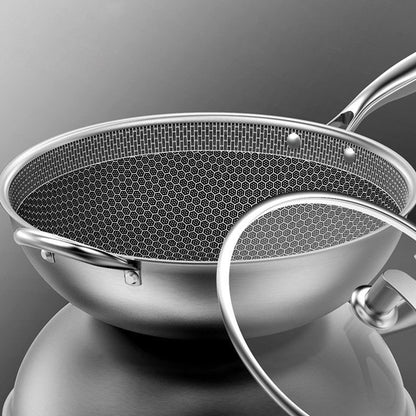 SOGA 34cm Stainless Steel Tri-Ply Frying Cooking Fry Pan Textured Non Stick Skillet with Glass Lid and Helper Handle • LUZ-FryPanTRIFPYZ34