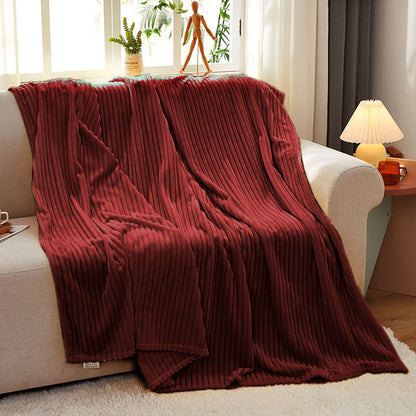SOGA 2X Burgundy Throw Blanket Warm Cozy Striped Pattern Thin Flannel Coverlet Fleece Bed Sofa Comforter • LUZ-Blanket318X2