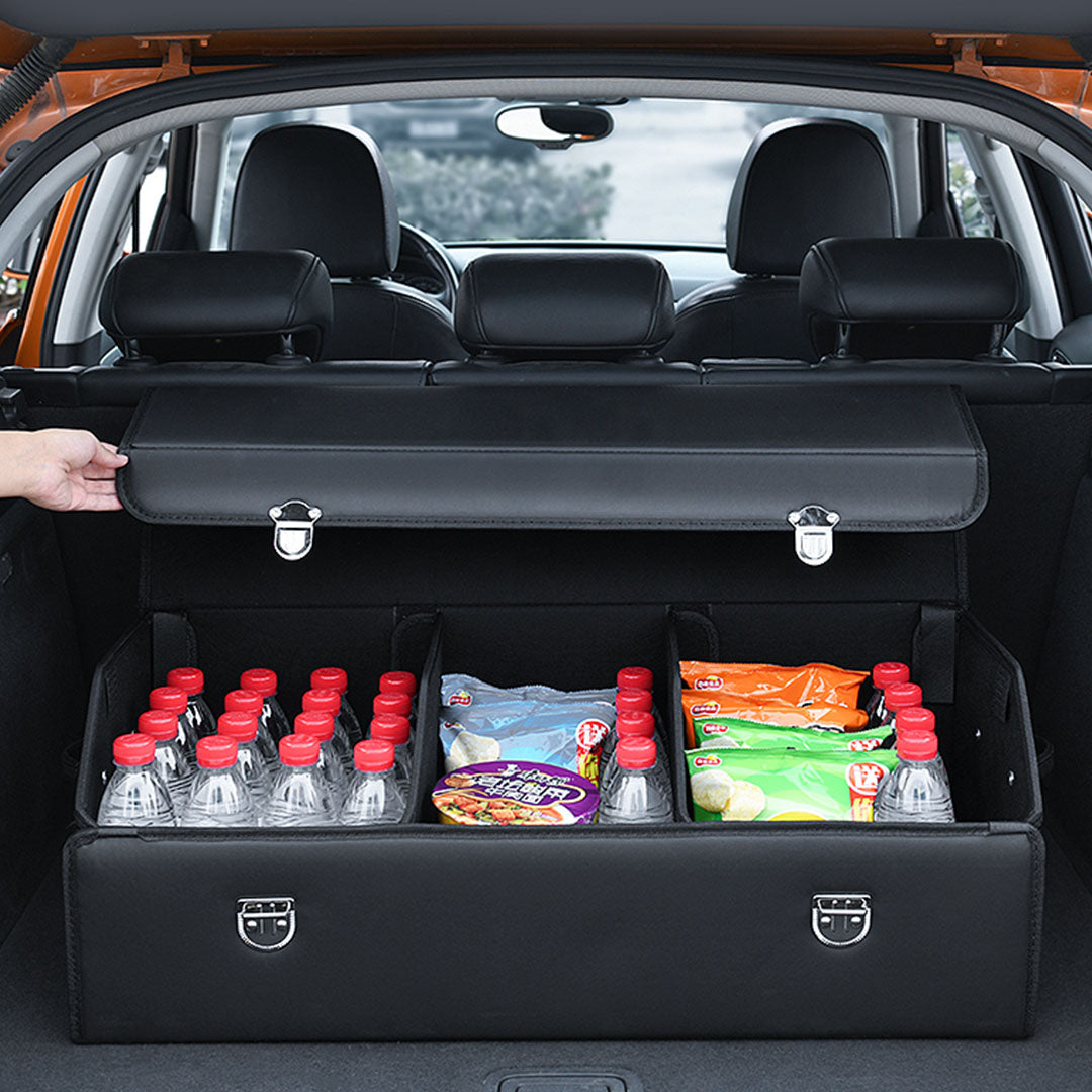 SOGA Leather Car Boot Collapsible Foldable Trunk Cargo Organizer Portable Storage Box With Lock Black Large • LUZ-StorageBLKV20Lge