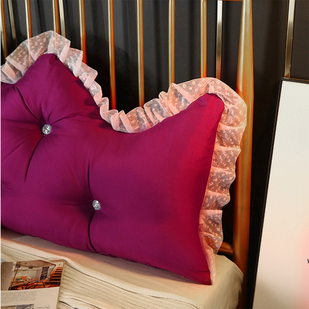 SOGA 4X 150cm Burgundy Princess Bed Pillow Headboard Backrest Bedside Tatami Sofa Cushion with Ruffle Lace Home Decor • LUZ-PillowSlk150BurgundyX4