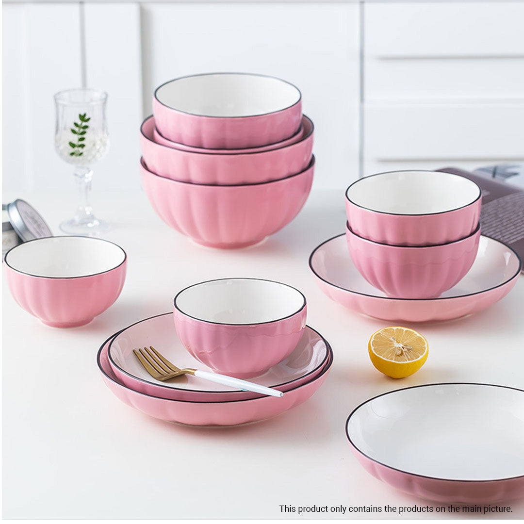 SOGA Pink Japanese Style Ceramic Dinnerware Crockery Soup Bowl Plate Server Kitchen Home Decor Set of 12 • LUZ-BowlG119