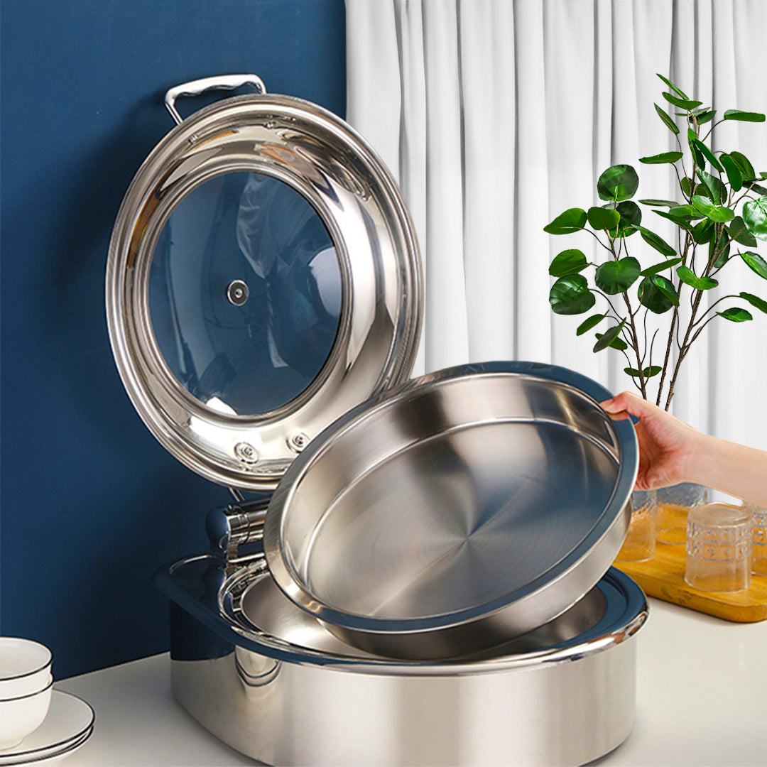 SOGA Stainless Steel Round Chafing Dish Tray Buffet Cater Food Warmer Chafer with Top Lid • LUZ-ChafingDish2105