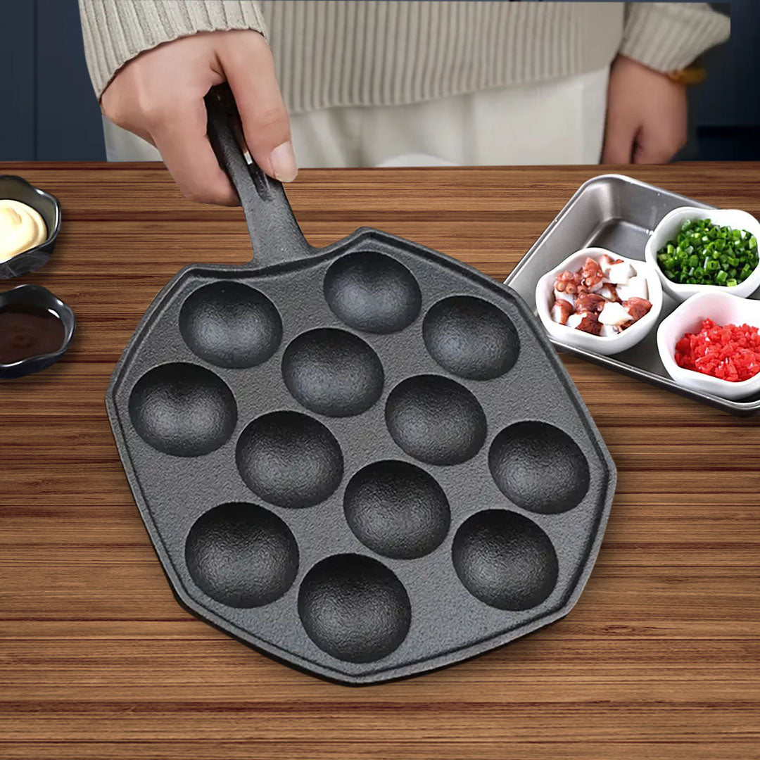 SOGA 2X 18CM Cast Iron Takoyaki Fry Pan Octopus Balls Maker 12 Hole Cavities Grill Mold • LUZ-ZPaiB2X2