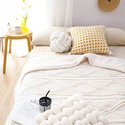 SOGA 2X 200X230cm Throw Blanket White Chenille Fleece Knitted Fabric on One Side Soft Suede • LUZ-BlanketFur346X2
