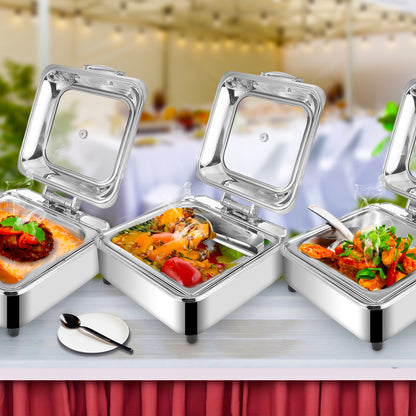 SOGA 2X Stainless Steel Square Chafing Dish Tray Buffet Cater Food Warmer Chafer with Top Lid • LUZ-ChafingDish2104X2