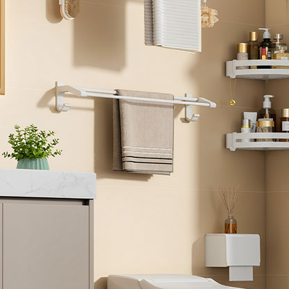 SOGA 62cm White Wall-Mounted Double Pole Towel Holder Bathroom Organiser Rail Hanger with Hooks • LUZ-TAN1048