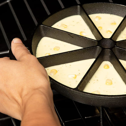 SOGA 21.5CM Round Cast Iron Baking Wedge Pan Cornbread Cake 8-Slice Baking Dish with Handle • LUZ-ZPai017