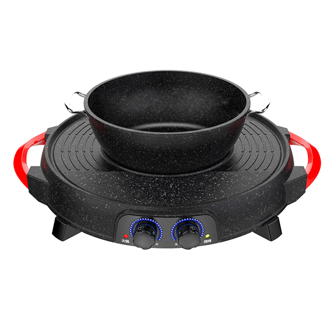 SOGA 2X 2  in 1 Electric Stone Coated Teppanyaki Grill Plate Steamboat Hotpot • LUZ-SteamboatR2RoundX2