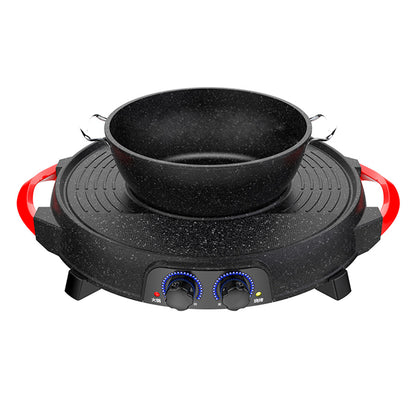 SOGA 2X 2  in 1 Electric Stone Coated Teppanyaki Grill Plate Steamboat Hotpot • LUZ-SteamboatR2RoundX2