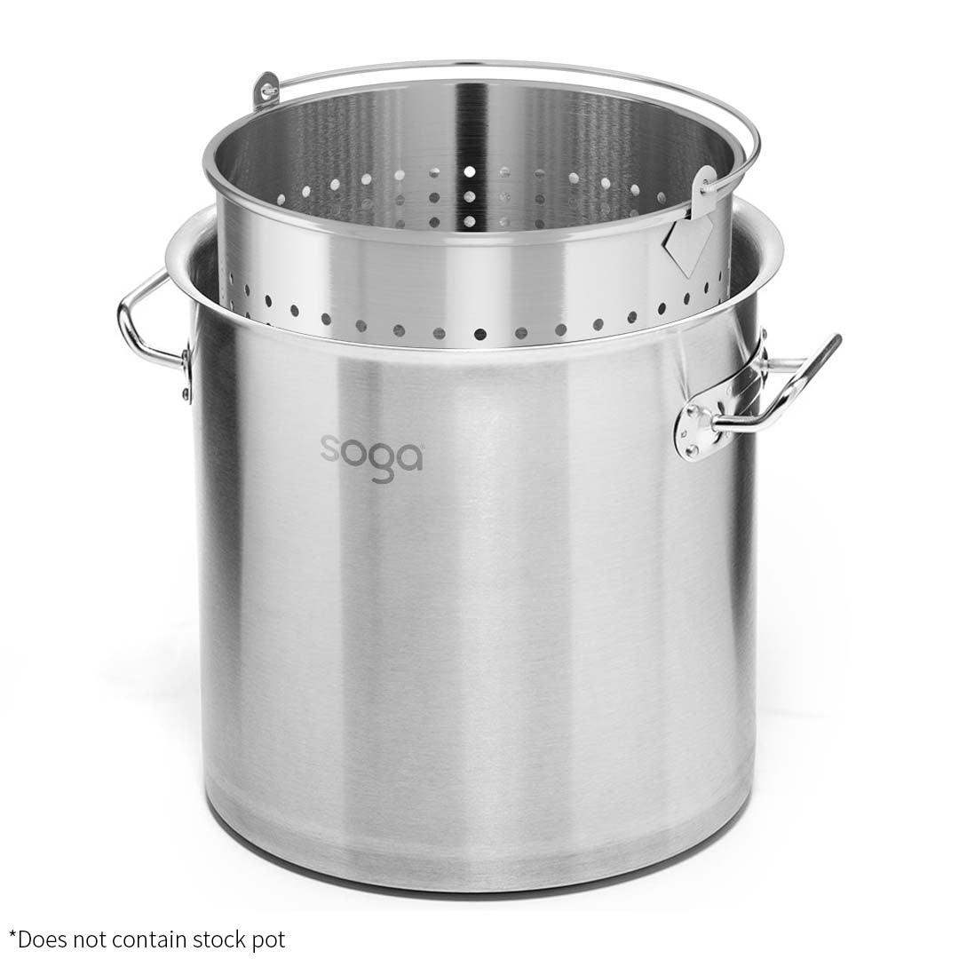 SOGA 50L 18/10 Stainless Steel Perforated Stockpot Basket Pasta Strainer with Handle • LUZ-PastaInsert3904