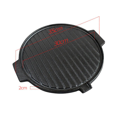 SOGA 30CM Round Cast Iron Korean BBQ Grill Plate with Handles and Drip Lip • LUZ-ZPai045