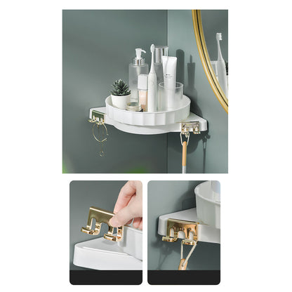 SOGA 2X White 360 Degree Wall-Mounted Rotating Bathroom Organiser Corner Vanity Rack Toilet Adhesive Storage Shelf • LUZ-BathA007X2