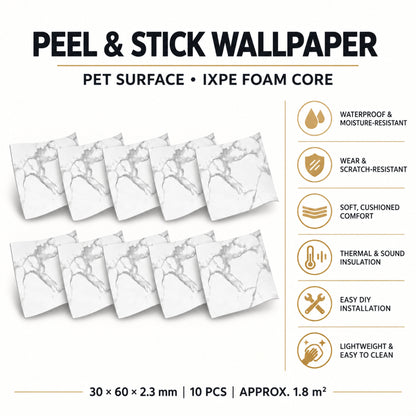 SOGA Peel & Stick Floor and Wall Tiles 30 x 60cm 10 Pack White Grey Faux Marble • LUZ-TileCZA054Med