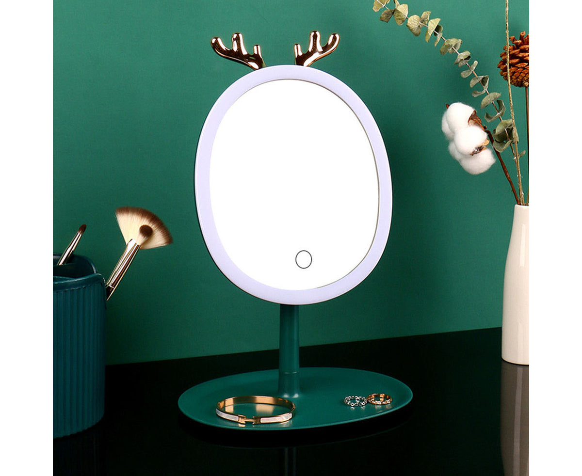 SOGA Green Cosmetic Jewelry Storage Organiser with Antler LED Light Mirror Tabletop Vanity Set • LUZ-BathC110-G534