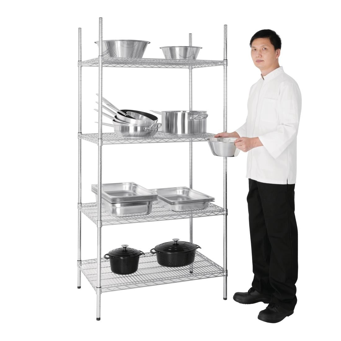 Vogue 4 Tier Wire Shelving Kit 915x610mm (Size: 915(W)x610(D)x1830(H)mm. Material: Galvanised Zinc. Flat packed) • PAS-U256