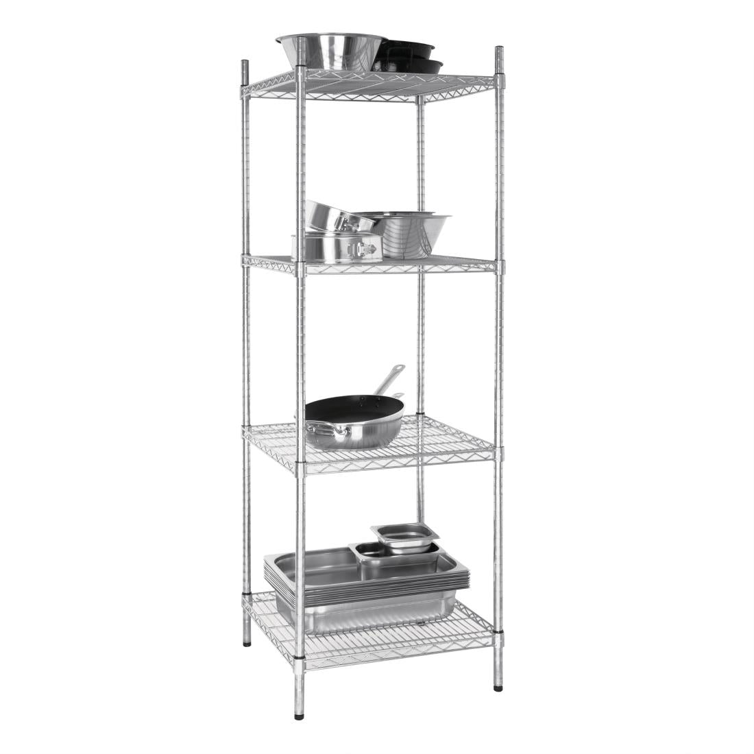 Vogue 4 Tier Wire Shelving Kit 610x610mm (Size: 610(W)x610(D)x1830(H)mm Material: Galvanised Zinc. Flat packed) • PAS-U884