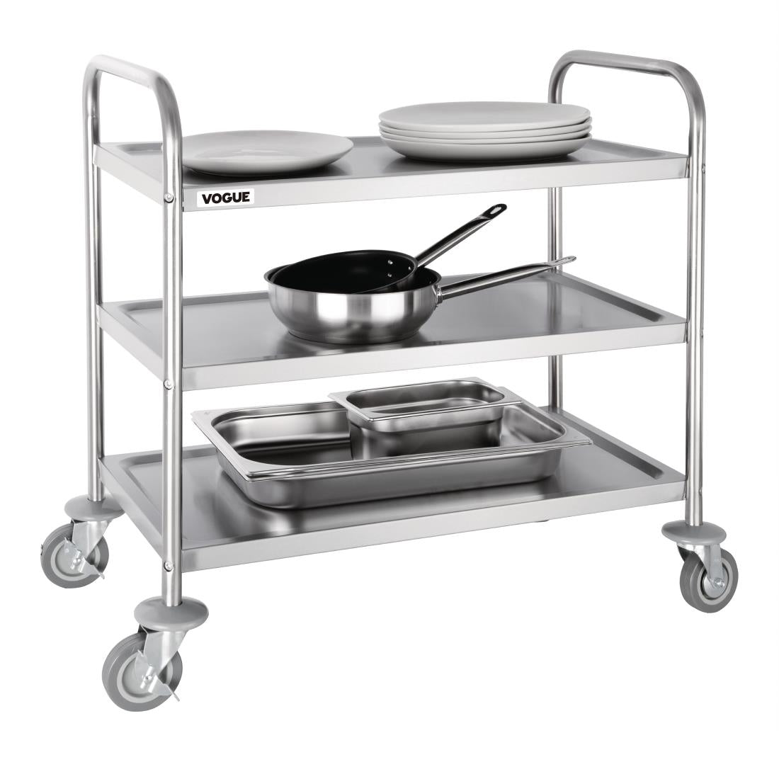 Vogue Stainless Steel 3 Tier Clearing Trolley Medium • PAS-F994