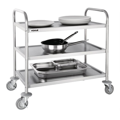 Vogue Stainless Steel 3 Tier Clearing Trolley Medium • PAS-F994