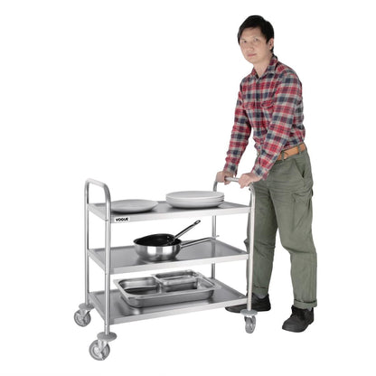 Vogue Stainless Steel 3 Tier Clearing Trolley Medium • PAS-F994