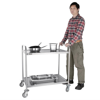 Vogue Stainless Steel 2 Tier Clearing Trolley Large • PAS-F998