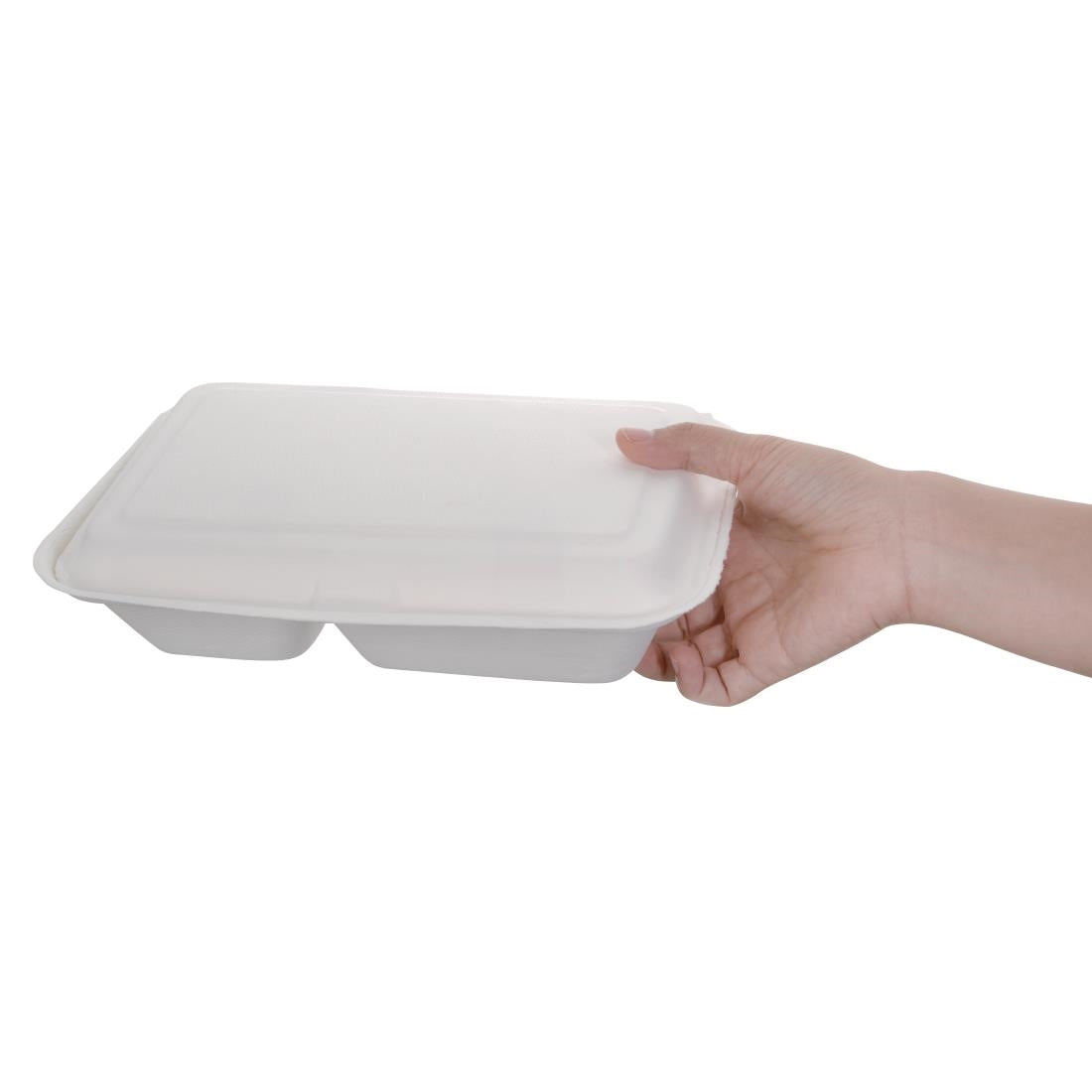 Fiesta Compostable Bagasse Hinged 2-Compartment Food Containers 253mm (Pack of 200) • PAS-FC524