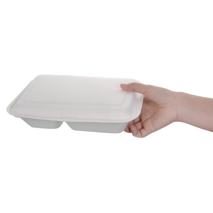 Fiesta Compostable Bagasse Food 2 Compartment Container 253mm (200 Pack) (65(H)x165(W)x253(D)mm | Pack Quantity: 200) • PAS-FC524