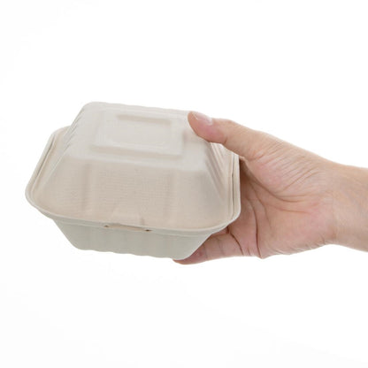 Fiesta Compostable Bagasse Burger Box Natural 152mm (500 Pack) (Size: 81 x 149 x 152mm | Pack Quantity: 500) • PAS-FC542