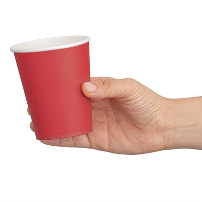 Fiesta Recyclable Takeaway Coffee Cups Single Wall Red 225ml (Pack of 50) • PAS-GP406