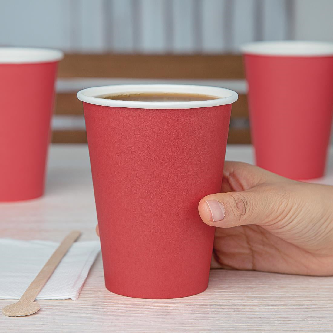Fiesta Recyclable Hot Cup Single Wall Red 340ml (1000 Pack) (Pack Quantity: 1000) • PAS-GP410