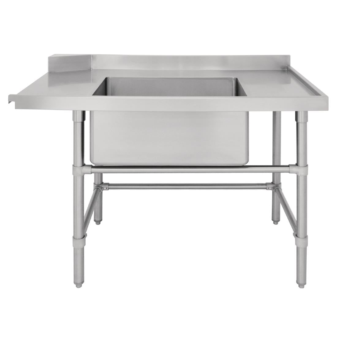 Vogue Dishwasher Inlet Table with Sink 90mm outlet - 1800x700x960mm R/H (Right Hand. 1800(W)x700(D)x960(H)mm) • PAS-DE474