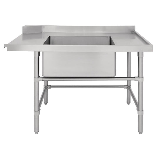 Vogue Dishwasher Inlet Table with Sink 90mm outlet - 1800x700x960mm R/H (Right Hand. 1800(W)x700(D)x960(H)mm) • PAS-DE474
