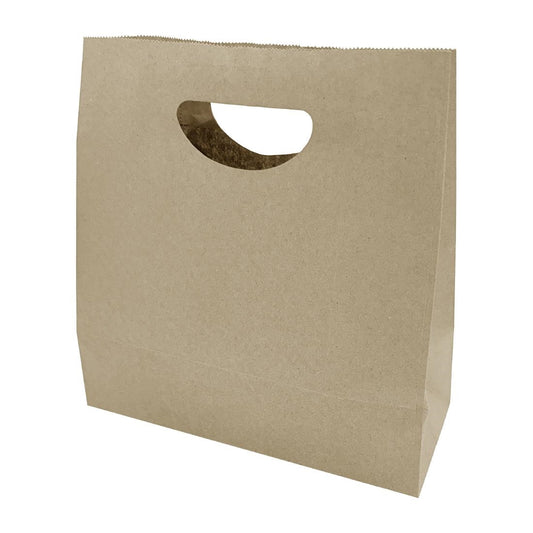 Fiesta Recyclable D Cut Handle Brown Paper Bags Medium (250 Pack) (Medium | 255(H)x240(W)mm | Pack quantity: 250) • PAS-HY764