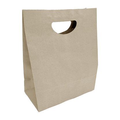 Fiesta Recyclable D Cut Handle Brown Paper Bags Large (250 Pack) (Large | 305(L)x255(W)x140(D)mm | Pack quantity: 250) • PAS-HY768