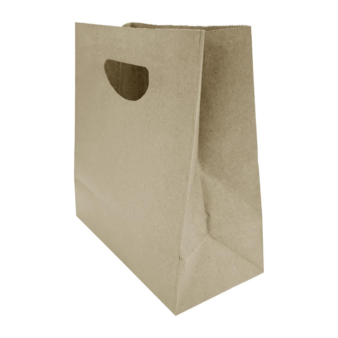 Fiesta Recyclable D Cut Handle Brown Paper Bags Medium (250 Pack) (Medium | 255(L)x240(W)x115(D)mm | Pack quantity: 250) • PAS-HY764