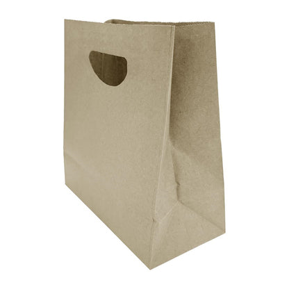 Fiesta Recyclable D Cut Handle Brown Paper Bags Medium (250 Pack) (Medium | 255(L)x240(W)x115(D)mm | Pack quantity: 250) • PAS-HY764