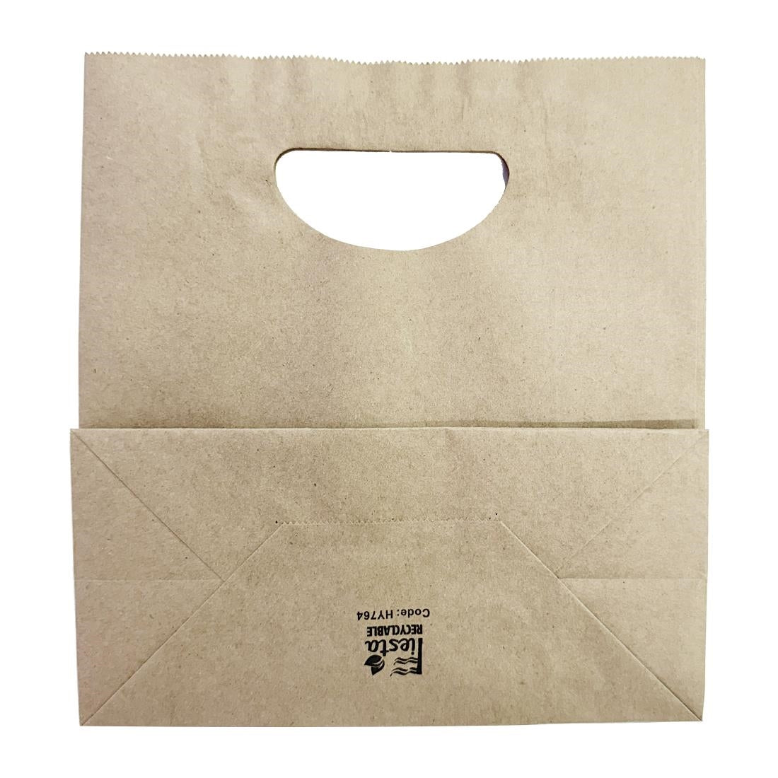 Fiesta Recyclable D Cut Handle Brown Paper Bags Medium (250 Pack) (Medium | 255(L)x240(W)x115(D)mm | Pack quantity: 250) • PAS-HY764