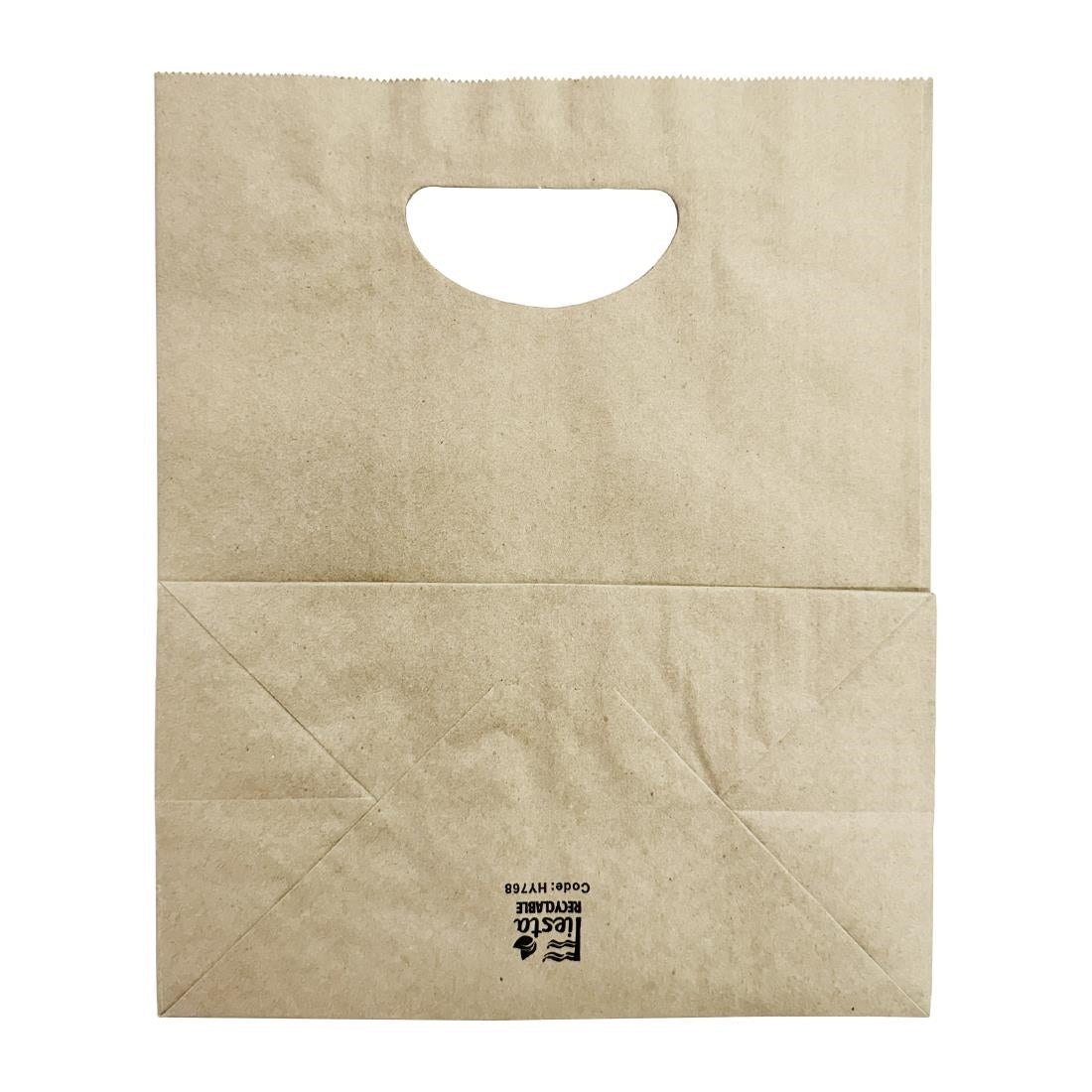 Fiesta Recyclable D Cut Handle Brown Paper Bags Large (250 Pack) (Large | 305(L)x255(W)x140(D)mm | Pack quantity: 250) • PAS-HY768