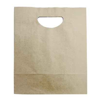 Fiesta Recyclable D Cut Handle Brown Paper Bags Large (250 Pack) (Large | 305(L)x255(W)x140(D)mm | Pack quantity: 250) • PAS-HY768