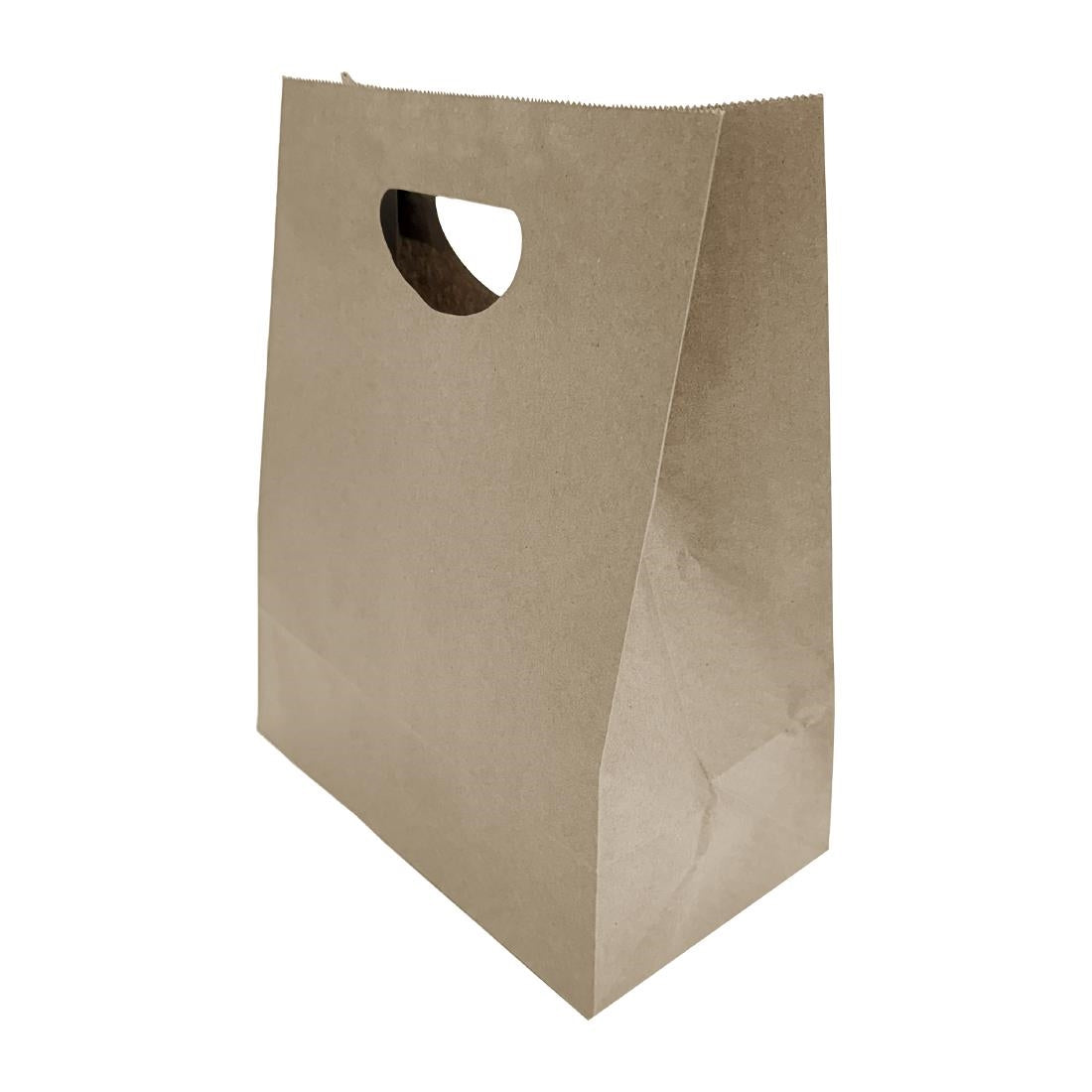 Fiesta Recyclable D Cut Handle Brown Paper Bags Large (250 Pack) (Large | 305(L)x255(W)x140(D)mm | Pack quantity: 250) • PAS-HY768