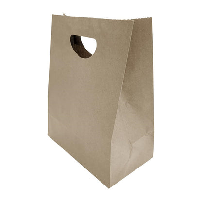 Fiesta Recyclable D Cut Handle Brown Paper Bags Large (250 Pack) (Large | 305(L)x255(W)x140(D)mm | Pack quantity: 250) • PAS-HY768