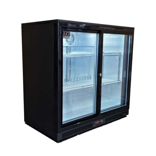 Twin Sliding Door Bar Fridge - Black Body & Doors (ADA-2BBR-S)