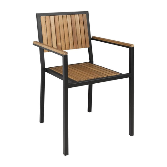 Bolero Steel & Acacia Armchair (4 Pack) • PAS-DS151