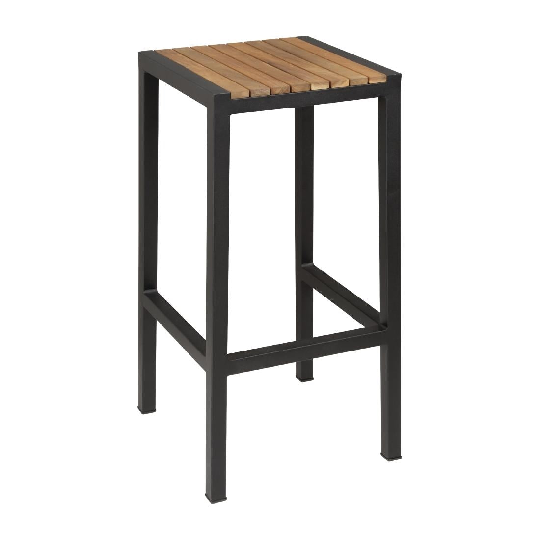 Bolero Black Steel & Acacia Wood Bar Stools (2 Pack) • PAS-DS156