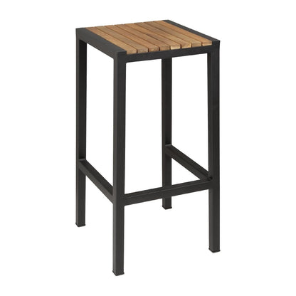 Bolero Black Steel & Acacia Wood Bar Stools (2 Pack) • PAS-DS156