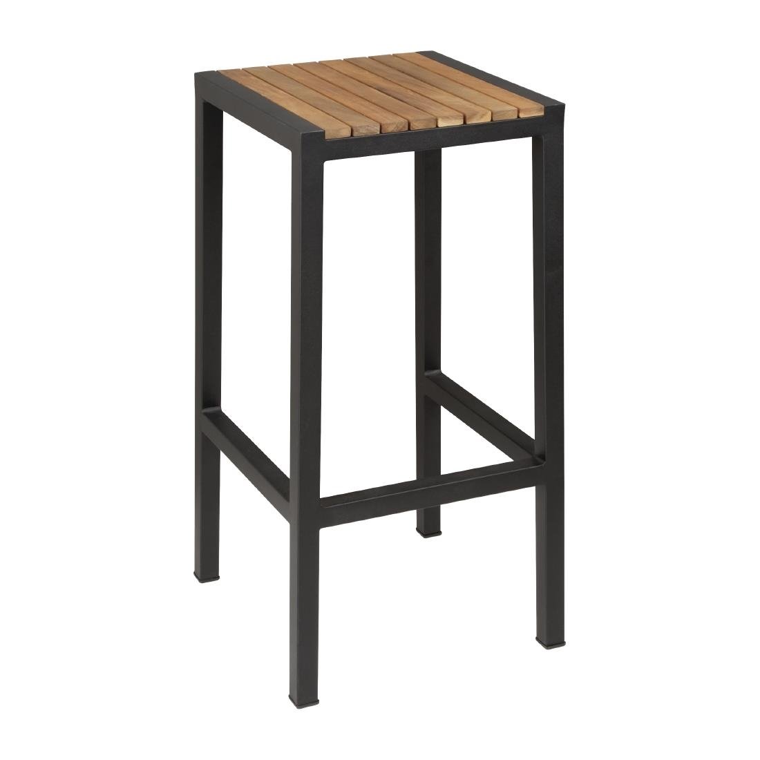 Bolero Black Steel & Acacia Wood Bar Stools (2 Pack) (Pack of 2) • PAS-DS156