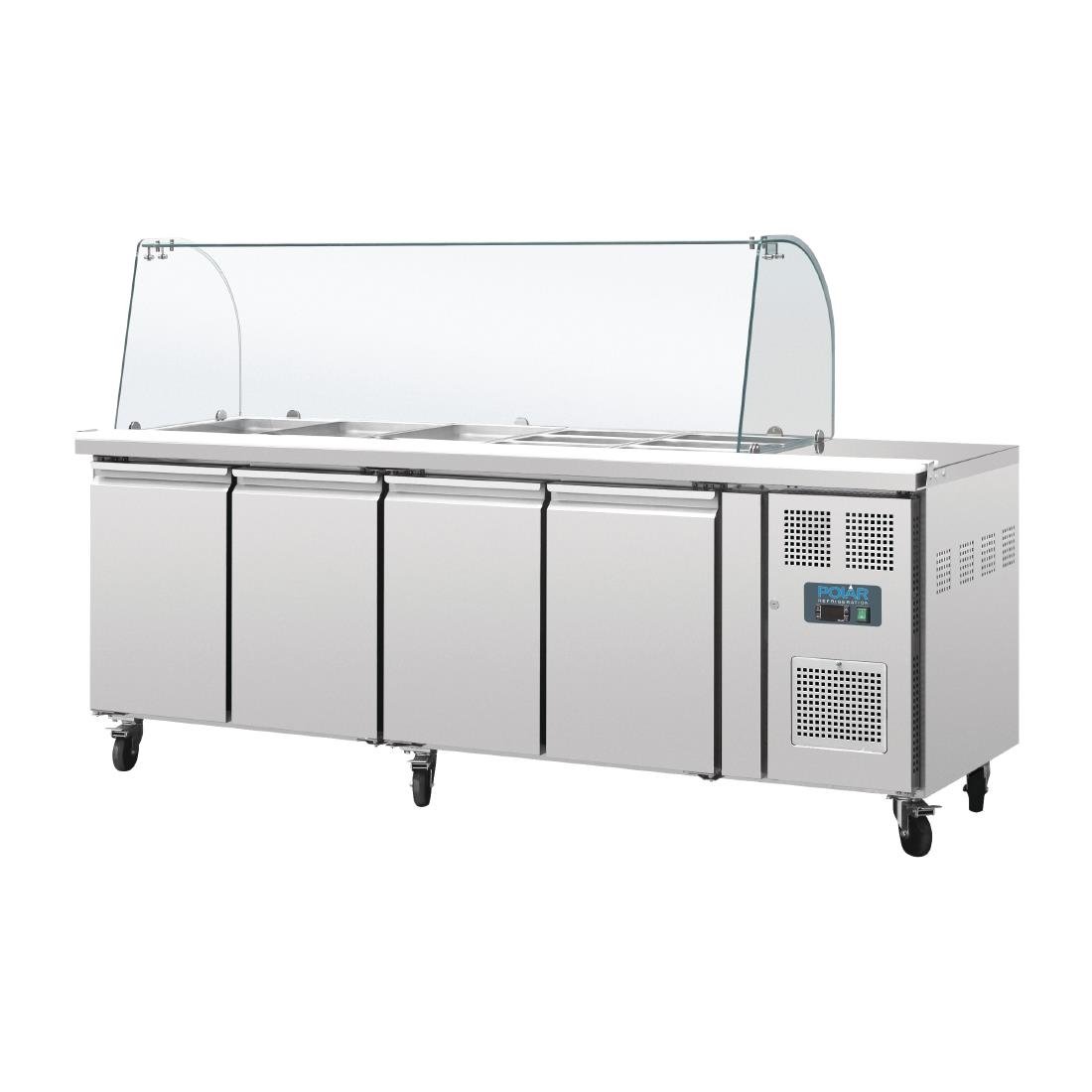 Polar U-Series Four Door Refrigerated Gastronorm Saladette Counter • PAS-CT395-A