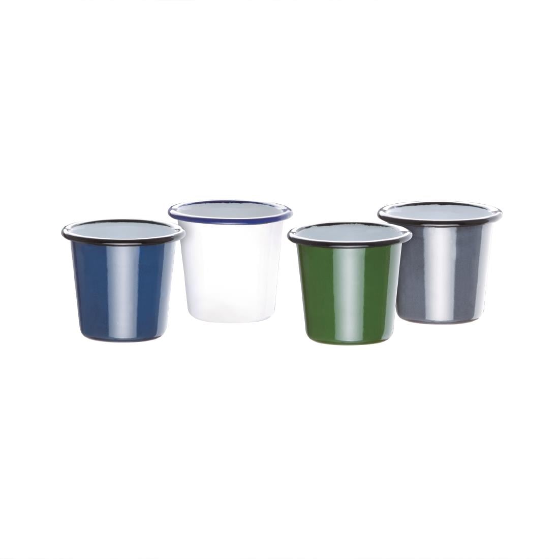 Olympia Enamel White/Blue Sauce Cup - 115ml 3.88fl oz (6 Pack) (Capacity: 114ml/4oz | Pack Quantity: 6) • PAS-DC383