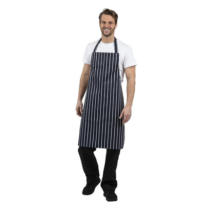Whites Butchers Stripe Bib Apron Blue/White (5 Pack) (Polycotton | Pack Quantity: 5 | Sold indidivually - A530 | Size: 710(W) x 960(L)mm) • PAS-SA820