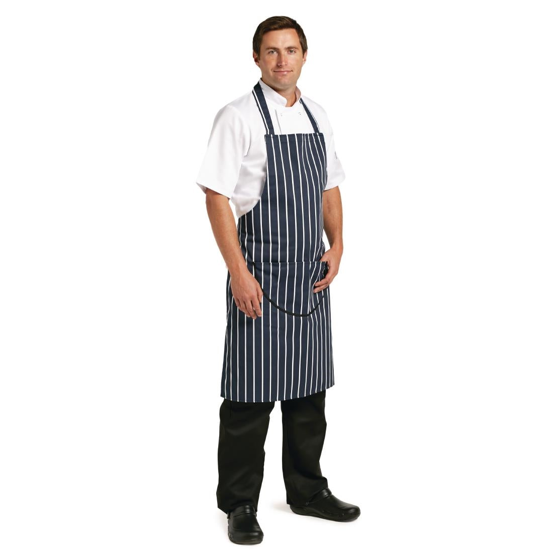 Whites Butchers Stripe Bib Apron with Pocket Blue/White • PAS-A535