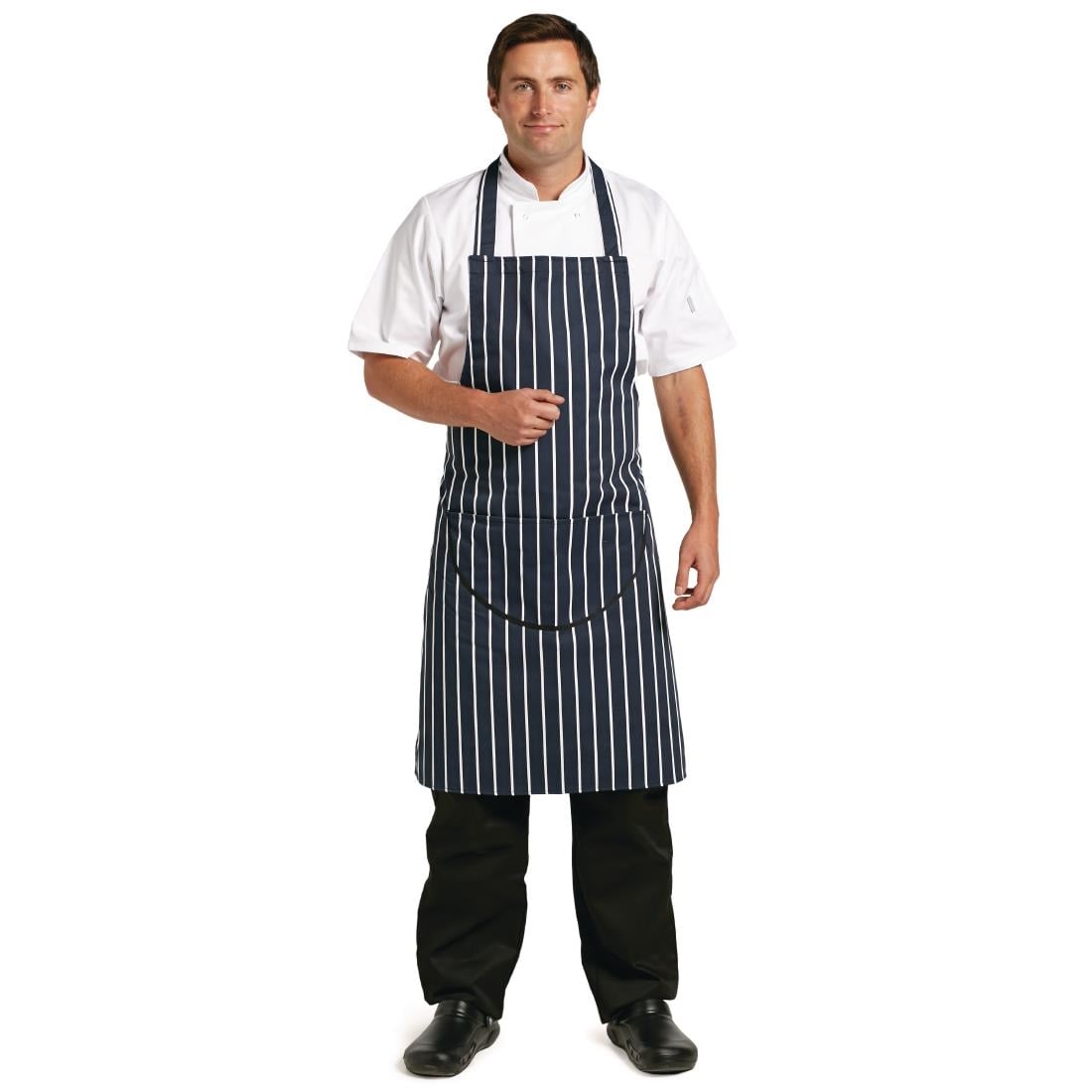 Whites Butchers Stripe Bib Apron with Pocket Blue/White • PAS-A535